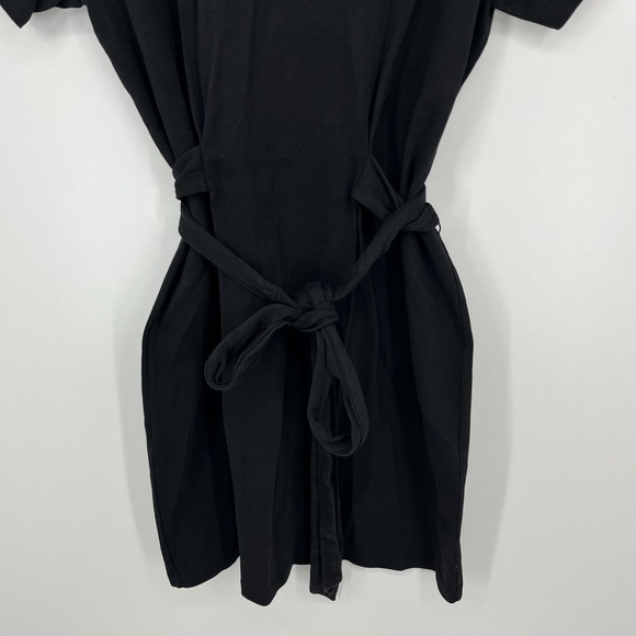 Vince Short Sleeve Tie-Waist T-Shirt Dress Women's Size L Black Crew Neck Cotton - Picture 3 of 9